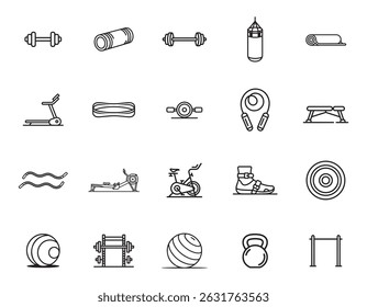 20 Workout Equipment Ícones definir

