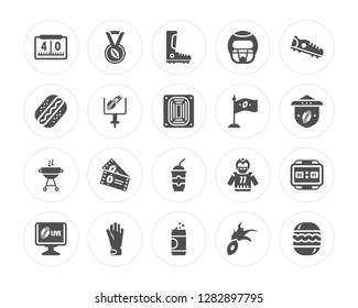 20 Yard Marking, American Football Medal, Can of Beer, Glove, Television, Cleats, Flag, Soda Drink modern icons on round shapes, vector illustration, eps10, trendy icon set.