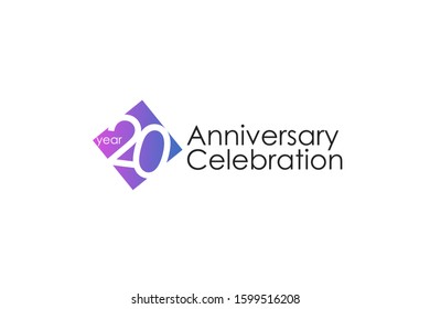 20 year anniversary celebration blue and violet simple square on white Background for invitation card, greeting card, banner, poster, initial, birthday  - vector