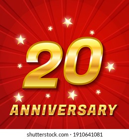 20 year anniversary celebration, the color mix between gold and red so that it looks clean and luxurious, vector design for celebrations, invitation cards and greeting cards
