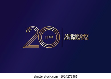 20 year anniversary celebration Gold Line. logotype isolated on Blue background for celebration, invitation card, and greeting card-Vector