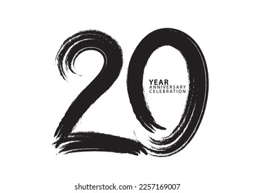 20 year anniversary celebration logotype black paintbrush vector, 20 number design, 20th Birthday invitation, anniversary template, logo number design vector, calligraphy font, typography logo