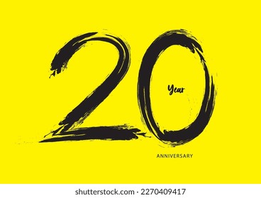 20 year anniversary celebration logotype on yellow background, 20 number design, 20th Birthday invitation, anniversary logo template, logo number design vector, calligraphy font, typography logo