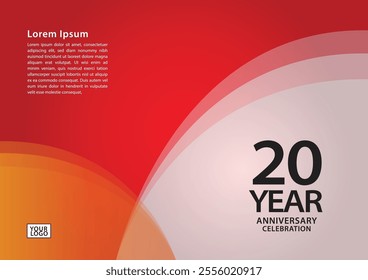 20 year anniversary celebration logotype on red background for poster, banner, leaflet, flyer, brochure, web, invitations or greeting card, 20 number design, 20th Birthday invitation, anniversary logo