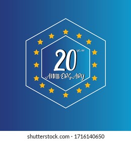 20 años de celebración, diseño vectorial para celebraciones, tarjetas de invitación y tarjetas de felicitación