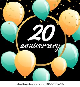20 años de celebración, diseño vectorial para celebraciones, tarjetas de invitación y tarjetas de felicitación
