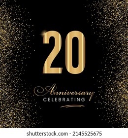 Ilustración de diseño de plantillas de vectores de celebración de 20 años. Signo del aniversario de oro de 20 años. Celebración del brillo de oro. Símbolo claro y luminoso para el evento, la invitación, el premio, la ceremonia, el saludo.
