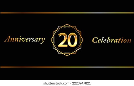 20 Year Anniversary celebration Vector Design with gold hexagonal shape. 20 Anniversary celebration. Gold Luxury Banner of 20th Anniversary celebration.