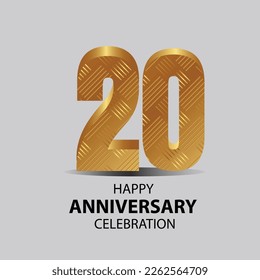 20 year anniversary, Gold shiny metallic numbers set, gold font sign isolated on gray background. Luxury fashion typography design for decoration, web, design, advertising. Vector illustration