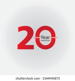 20 Year Anniversary Logo Vector Template Design Illustration red, white background