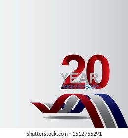 20 year anniversary logotype design with red color and ribbon isolated on white background for celebration event