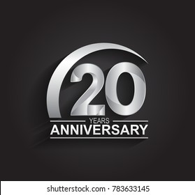 20 year anniversary logotype design with silver color isolated on black background for company celebration