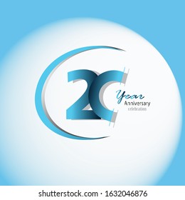 20 year anniversary logotype with simple ribbon isolated on blue background for celebration event