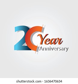 20 year anniversary logotype with simple ribbon isolated on blue background for celebration event