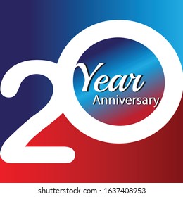 20 year anniversary logotype with simple ribbon isolated on blue background for celebration event