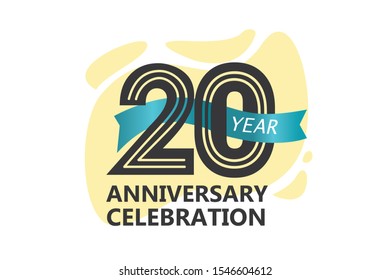 20 year anniversary, minimalist logo. 20 year jubilee, greeting card. Birthday invitation. year sign. Blue Ribbon space vector illustration on white background - Vector