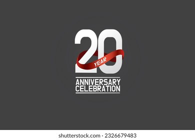 20 year anniversary red ribbon celebration logotype. anniversary logo with white color isolated on dark background, design for celebration, invitation - vector