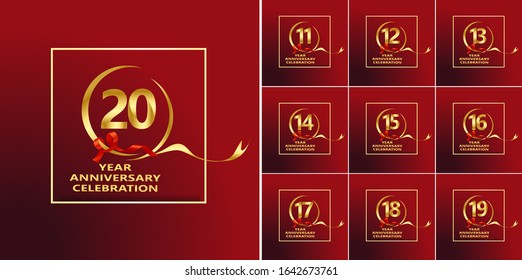 20 Year Anniversary Set 11 12 13 14 15 16 17 18 19 Vector Template Design Illustration