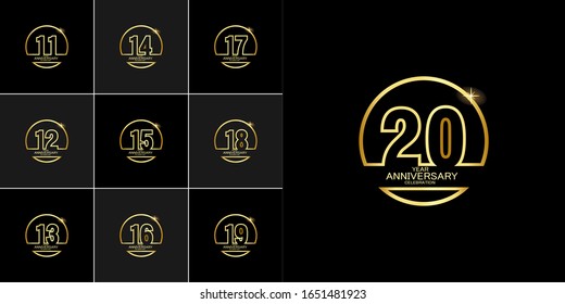 20 Year Anniversary Set 11 12 13 14 15 16 17 18 19 Vector Template Design Illustration