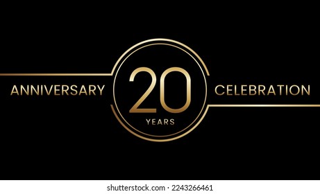 20 year anniversary. Anniversary template design with golden ring. Logo Vector Illustration