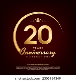 20 year anniversary template design with golden number and ring for birthday celebration event, invitation, banner poster, flyer, and greeting card, vector template