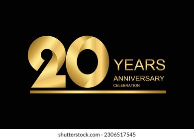 20 year anniversary vector banner template. gold icon isolated on black background.