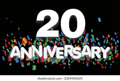 20 year anniversary vector banner template. paper banner with color confetti. Vector illustration.