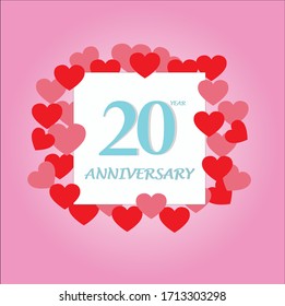 20 años, diseño vectorial con amor por las celebraciones, tarjetas de invitación y tarjetas de felicitación
