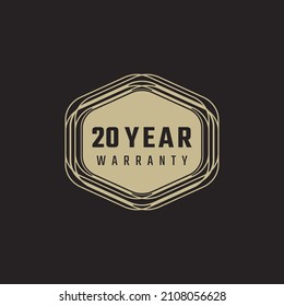 20 Year Anniversary Warranty Celebration with Golden Color for Celebration Event, Wedding, Greeting card, and Invitation Isolated on Black Background