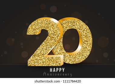 20 - Year Happy Anniversary Banner. 20th Anniversary Gold Logo On Dark Background.