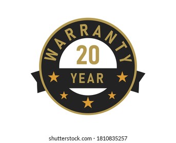 20 year warranty gold text with Black badge vector image