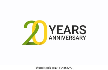 20 Years Anniversary, Birthday Symbols and Signs using  Flat and Simple Vector Design. Template Logo Celebration Isolated on White Background