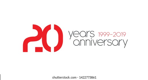 20 years anniversary celebrating, 1999-2019, red colors of design event, stylish and modern version of design. -illustration