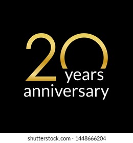 20 Years Anniversary Celebrating Icon Or Logo With Gold Numbers. Birthday, Greeting Card Design Template. Vector Illustration.