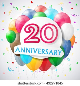 20 years anniversary celebration background with balloons. Vector illustration.