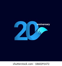 20 Years Anniversary Celebration Blue Fox Model Vector Template Design Illustration