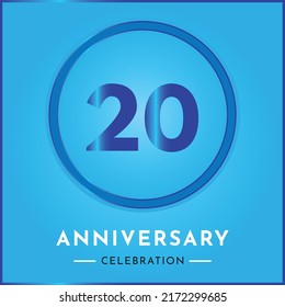 20 years anniversary celebration with circle frame isolated on sky blue background. Creative design for happy birthday, wedding, ceremony, event party, marriage, invitation card and greeting card.
