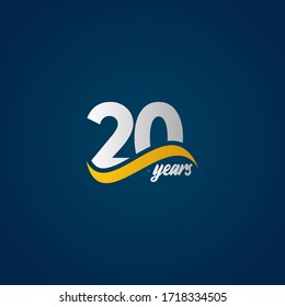 Celebración del 20 años Elegante logotipo azul amarillo blanco Vector plantilla Diseño Ilustración