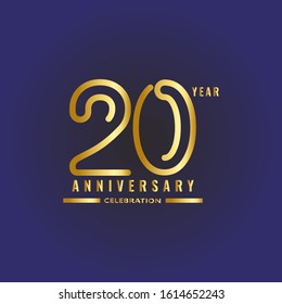 20 years anniversary celebration emblem. anniversary elegance golden logo on dark blue background, vector illustration template design for celebration greeting and invitation card