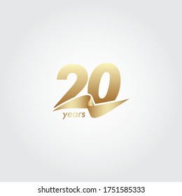 20 Years Anniversary Celebration Gold Ribbon Vector Template Design Illustration