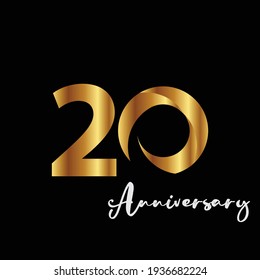 20 Years Anniversary Celebration Gold Black Background Color Vector Template Design Illustration