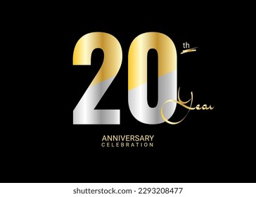 20 Years Anniversary Celebration gold and silver Vector Template, 20 number logo design, 20th Birthday Logo,  logotype Anniversary, Vector Anniversary For Celebration, poster, Invitation Card