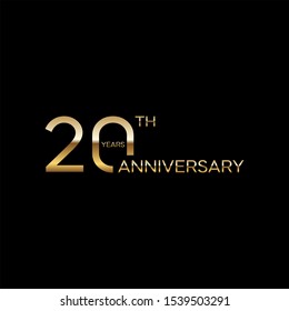 20 years Anniversary Celebration with golden text, Vector template.
