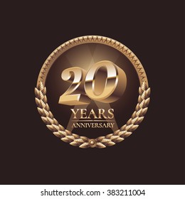 20 years anniversary celebration icon, logo, symbol, emblem. Gold decorative design element for 20th birthday
