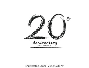 20 Years Anniversary Celebration logo black paintbrush vector, 20 number logo design, 20th Birthday Logo, happy Anniversary, Vector Anniversary For Celebration, poster, Invitation Card