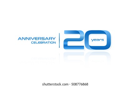 Logotipo de celebração de aniversário de 20 anos, azul, isolado no fundo branco