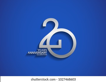 20 years anniversary celebration logotype with silver color isolated on blue background