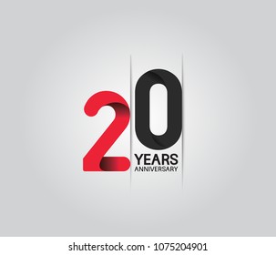 20 years anniversary celebration logotype. anniversary logo with red and black color isolated on white background, vector design for celebration, invitation card, and greeting card