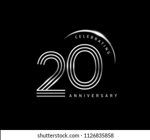 20 years anniversary celebration logotype with line number style silver color isolated on black color. vector anniversary for celebration, invitation card, and greeting card