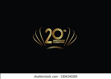 20 years anniversary celebration logotype. anniversary logo with golden and Spark light white color isolated on black background, vector design for celebration, invitation card, greeting card-Vector